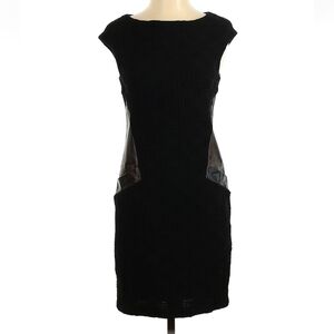 Ali Ro Black Textured Leather Lamb Combo Dress size 4 Sheath Fit Stretch Black